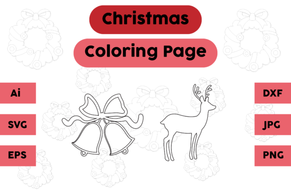 Christmas Coloring Page Bell Deer Set 02 Graphics & Coloring Pages Amp Review