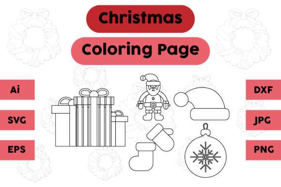 Christmas Coloring Page Gift Hat Set for Graphics