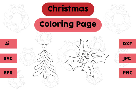 Christmas Coloring Page Tree Plum Set: Graphics for Crafters