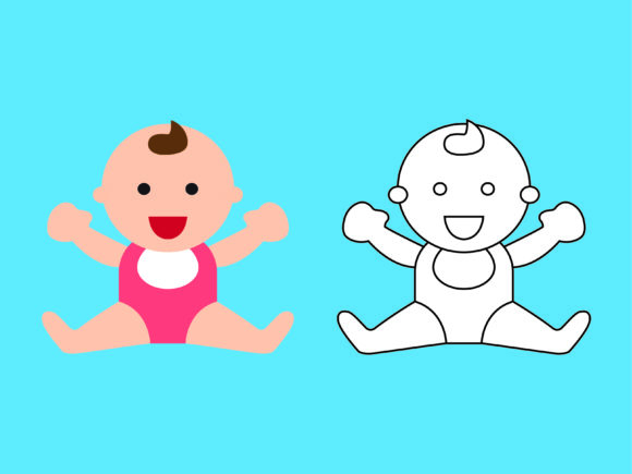 Cute Pink Baby Kids Coloring Vector: A Versatile Graphics and Icons Asset