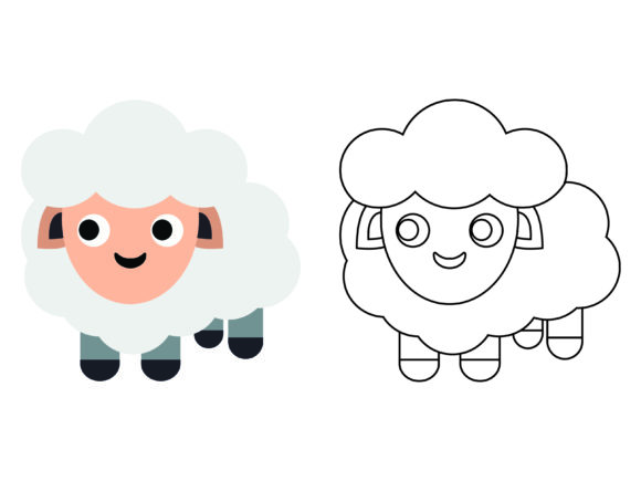Cute Sheep Kids Coloring Vector Icon for Graphics and Icons