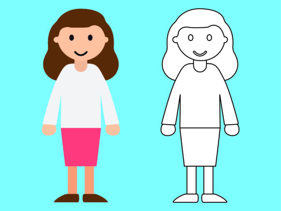 Pink Female Adult Kids Coloring Vector for Branding